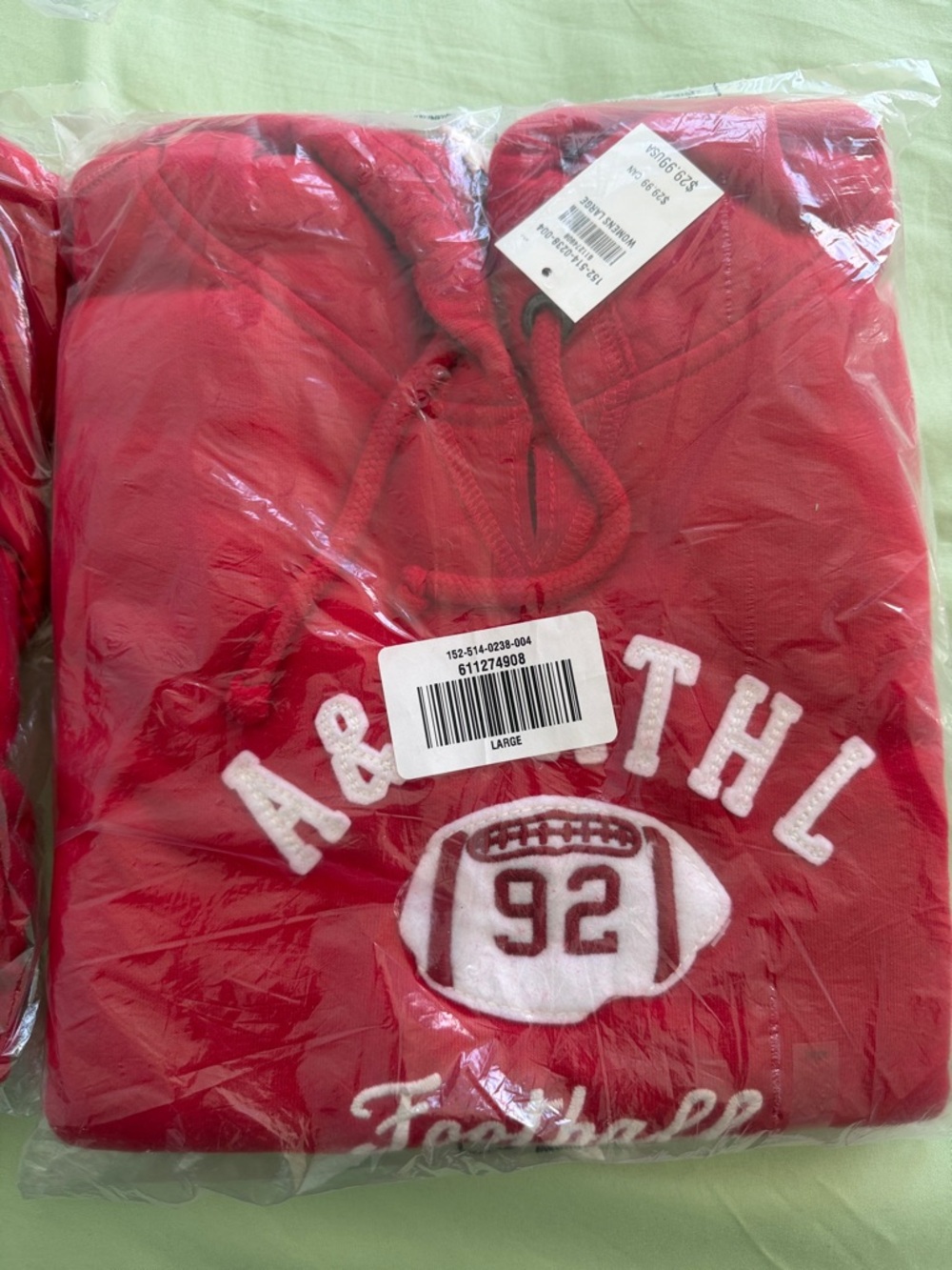 Abercrombie & Fitch Red Pullover Hoodie with Football Appliqué